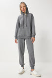 Antrasit Kapüşonlu Sweatshirt Jogger Oversize Örme Eşofman Takımı PYS0027