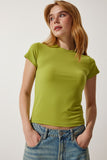 Yağ Yeşili Bisiklet Yaka Basic Sandy T-Shirt EN00611