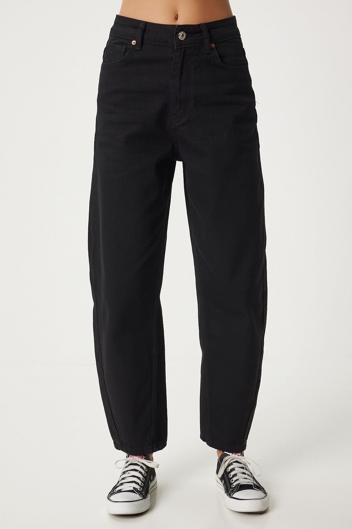 Siyah Yüksek Bel Baggy Jean Pantolon UT00006