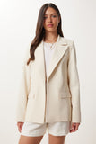 Krem Vatkalı Keten Blazer Ceket XL00004