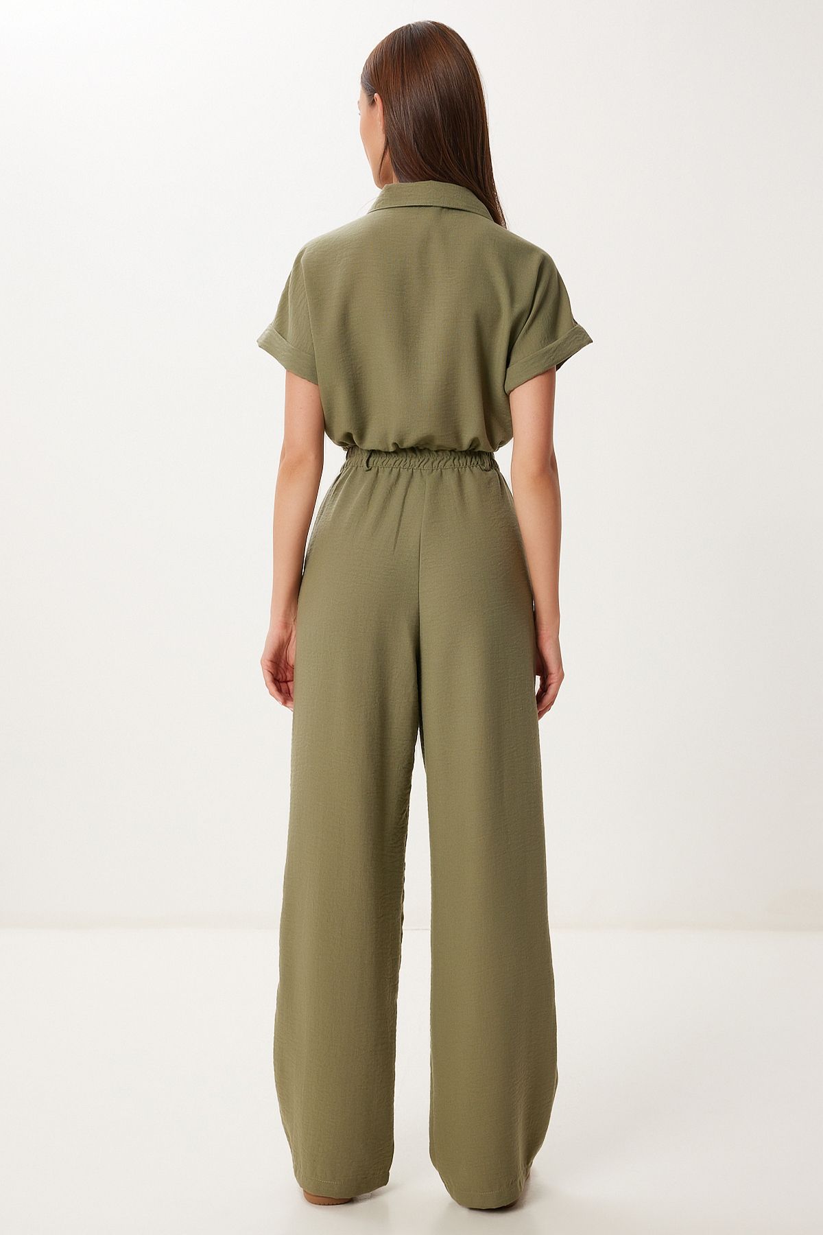 Haki Keten Crop Gömlek Pantolon Takım BV00149