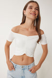 Kemik Büzgü Detaylı Crop Sandy Bluz Lİ00117