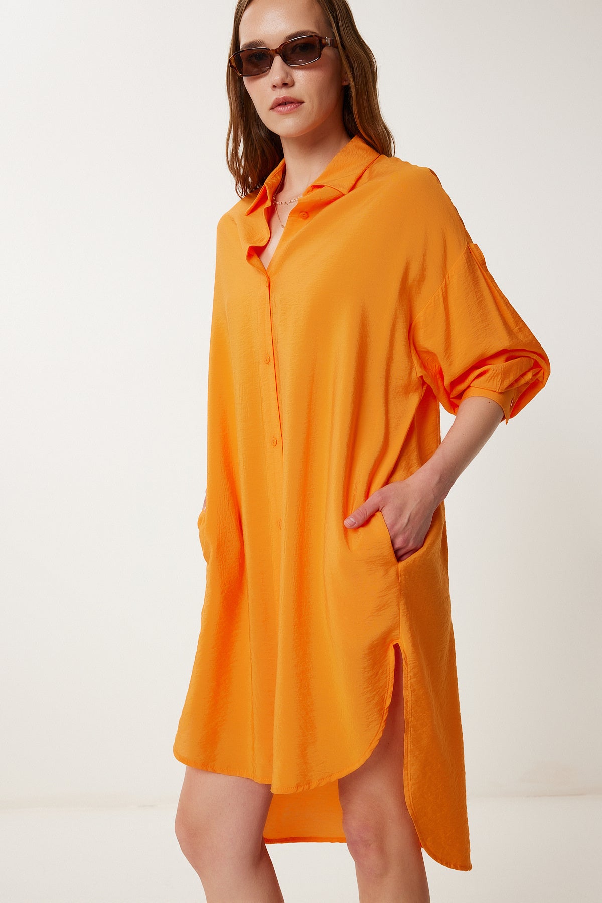 Oranj Oversize Midi Ayrobin Gömlek Elbise WF00106