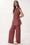 Bordo Keten Yelek Pantolon Takım NO00025