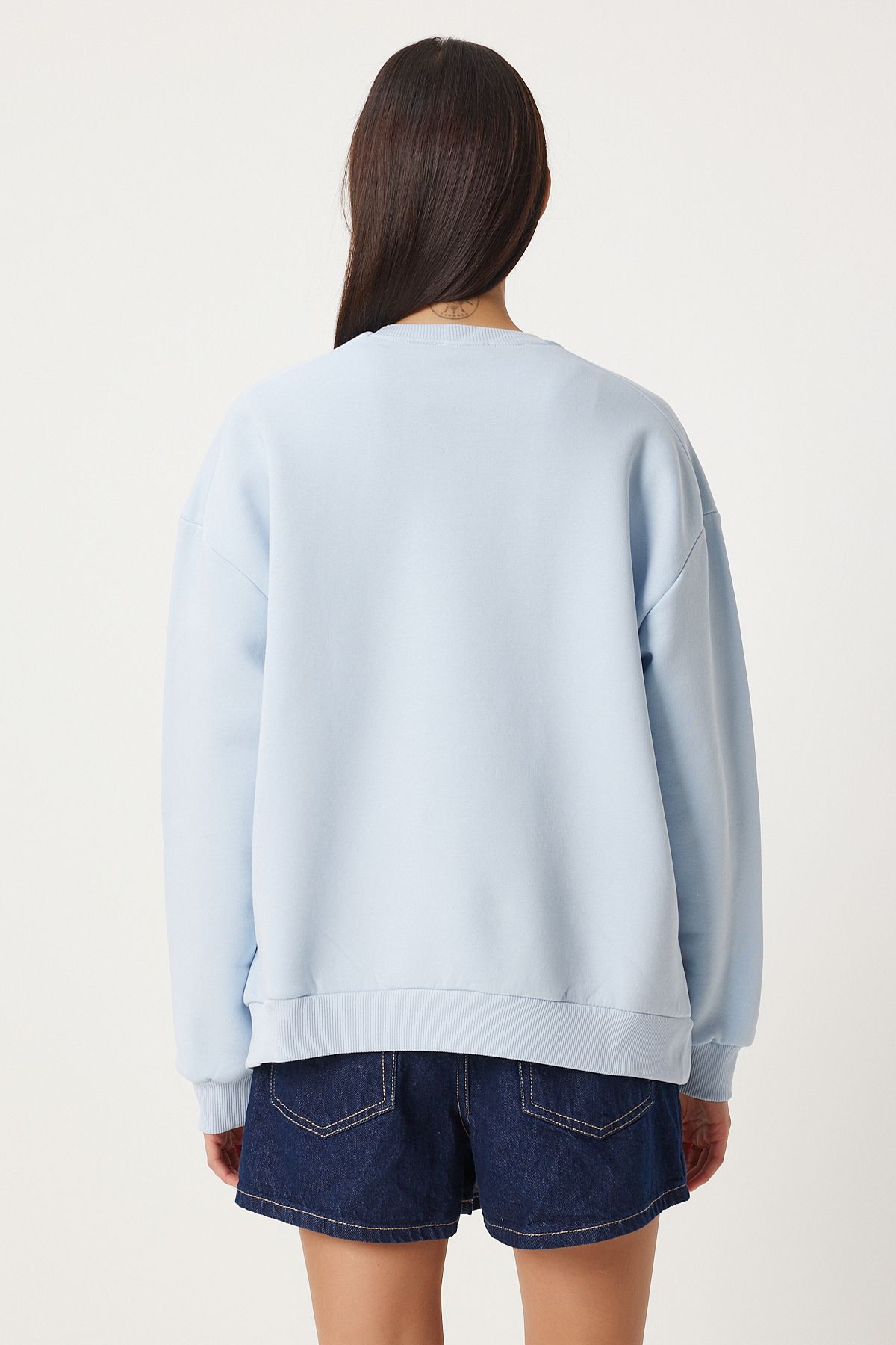 Gök Mavi Fermuar Detaylı Şardonlu Örme Sweatshirt UB00148