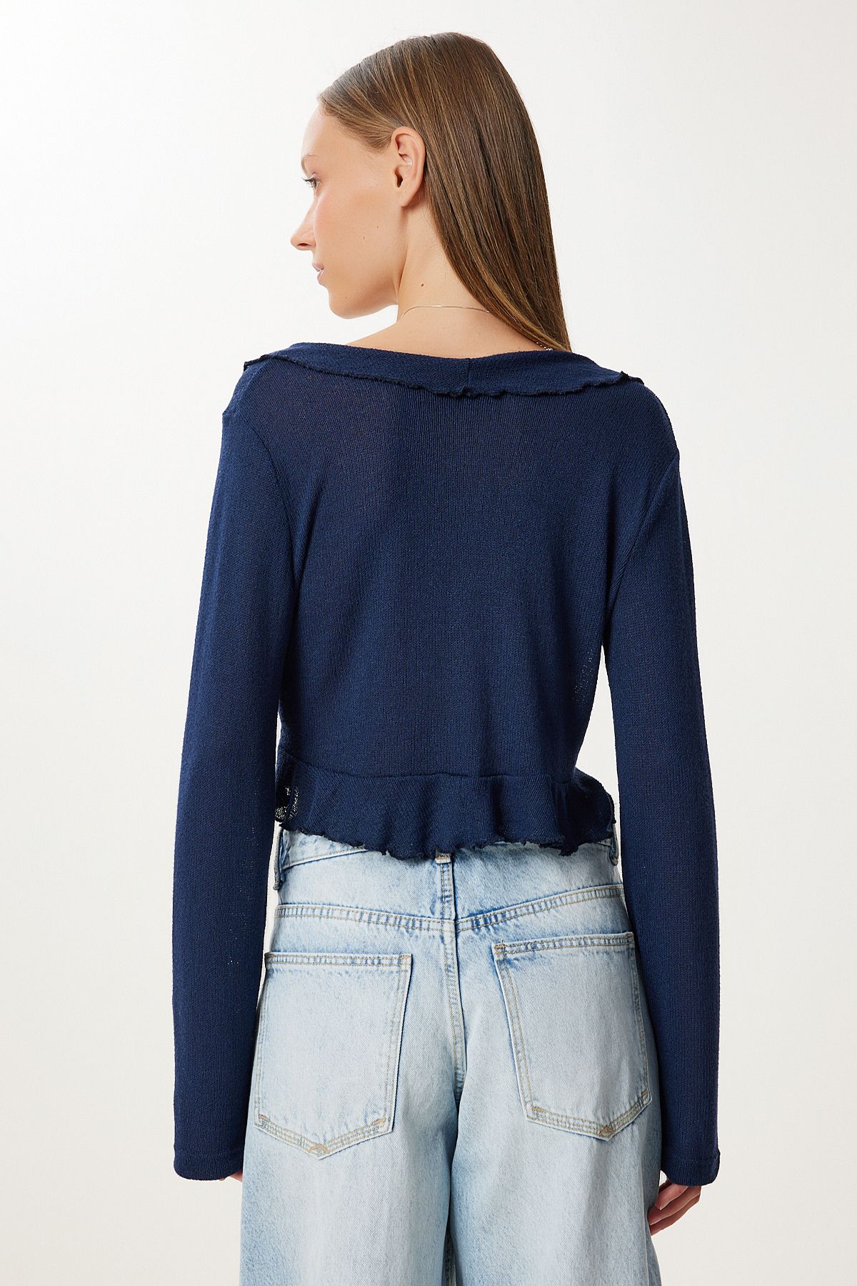 Lacivert Volanlı Mevsimlik Crop Triko Bolero UB00432