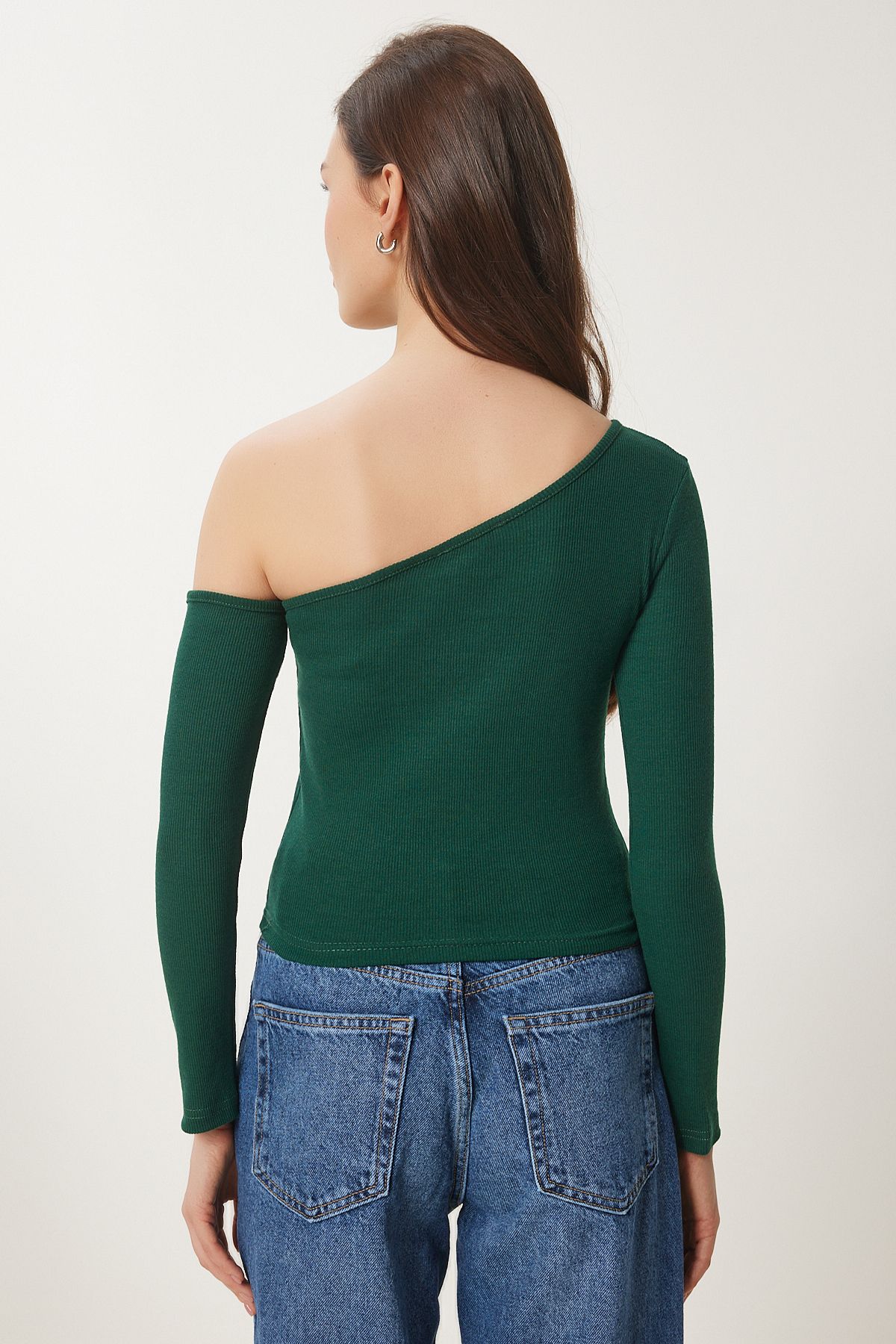 Yeşil Açık Omuzlu Fitilli Örme Bluz TG00011