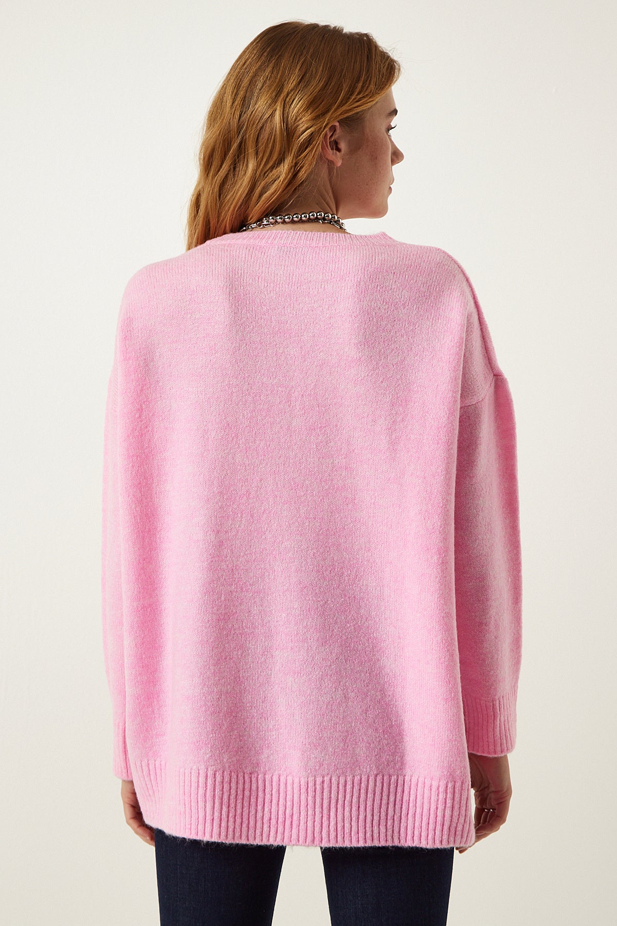 Şeker Pembe Oversize Triko Kazak PN00054