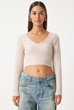 Bej V Yaka Crop Bluz UB00171