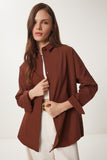 Çikolata Oversize Uzun Basic Gömlek  DD00842