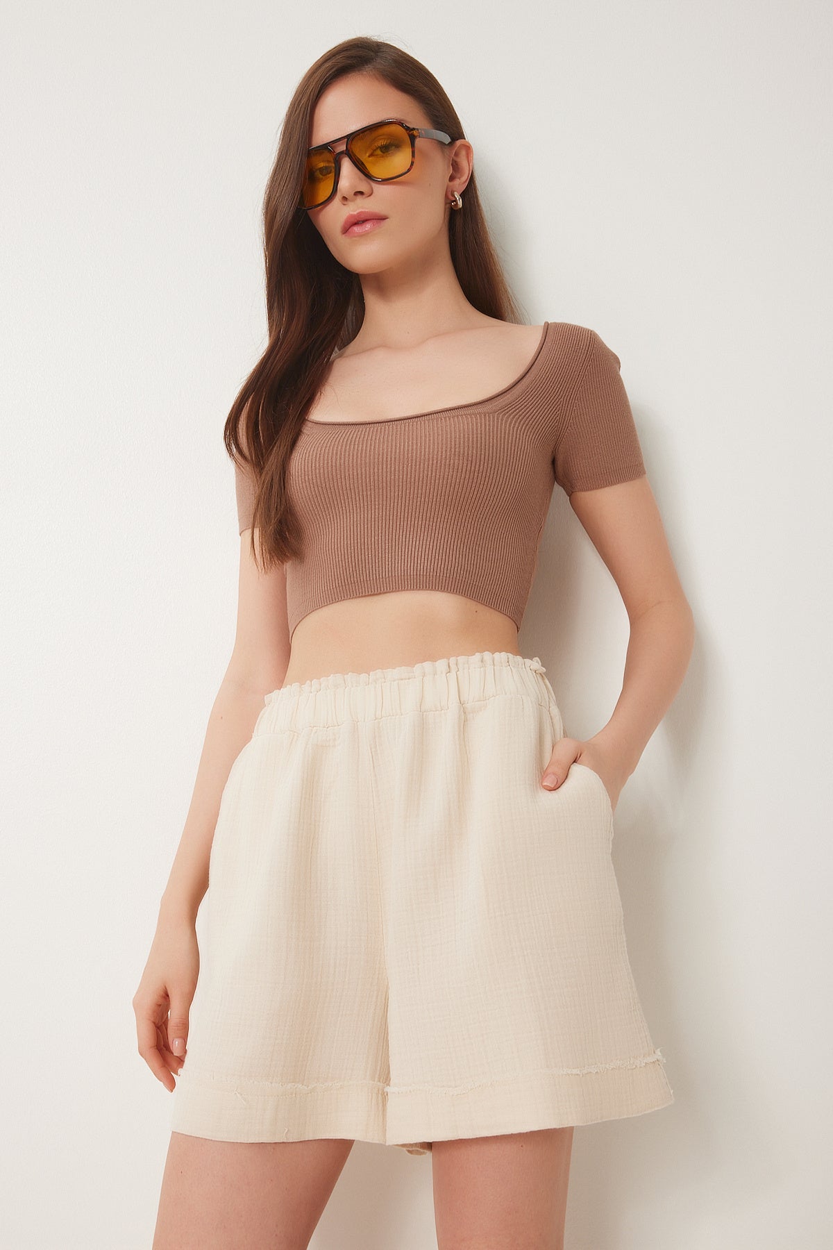Krem Cepli Müslin Şort RG00054