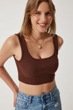 Kahverengi Askılı Fitilli Crop Örme Bluz GT00030