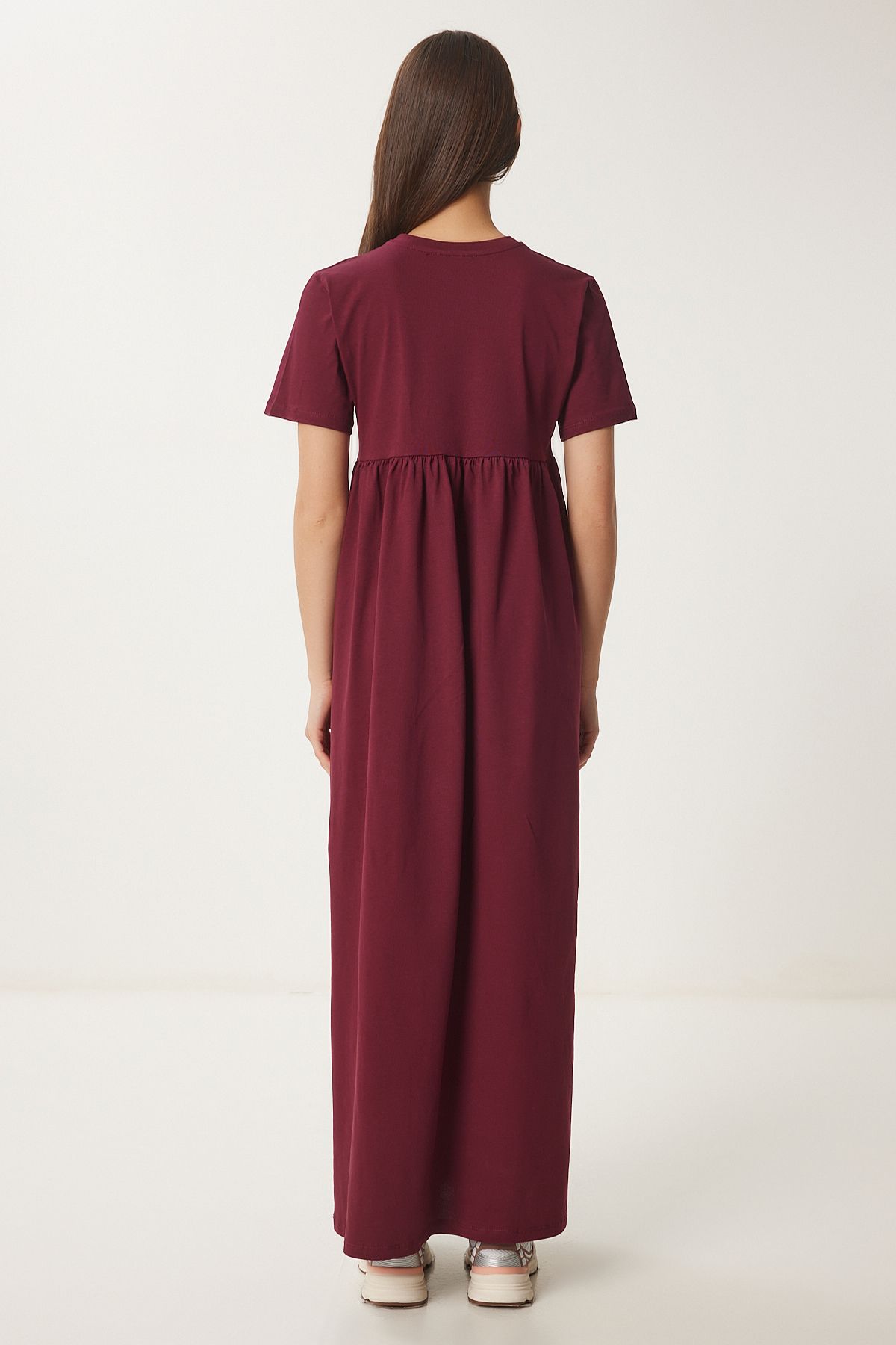 Bordo Oversize Yazlık Örme Elbise DZ00122