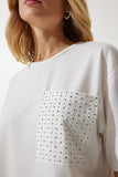 Beyaz Taş Detaylı Oversize T-Shirt PB00026