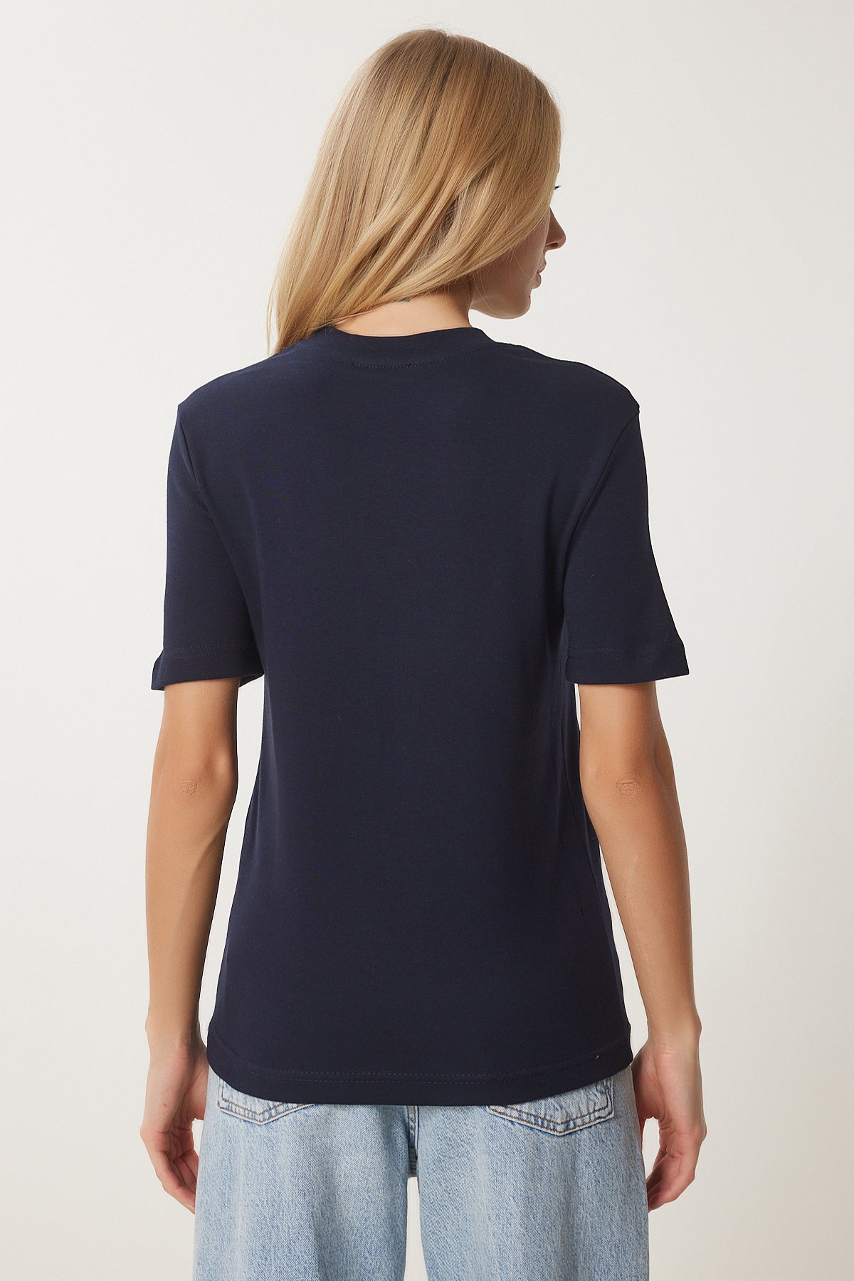 Lacivert Pamuklu Basic Örme T-Shirt AG00001