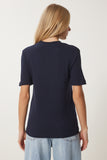 Lacivert Pamuklu Basic Örme T-Shirt AG00001