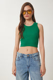 Yeşil Halter Yaka Crop Örme Bluz  DZ00030