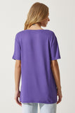 Mor V Yaka Basic Viskon Örme T-Shirt EN00613