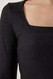 Siyah Beyaz Kare Yaka Fitilli 2'Li Paket Crop Örme Bluz AN00180