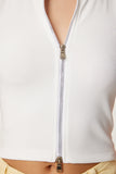 Ekru Fermuarlı Fitilli Crop Bluz KH00100