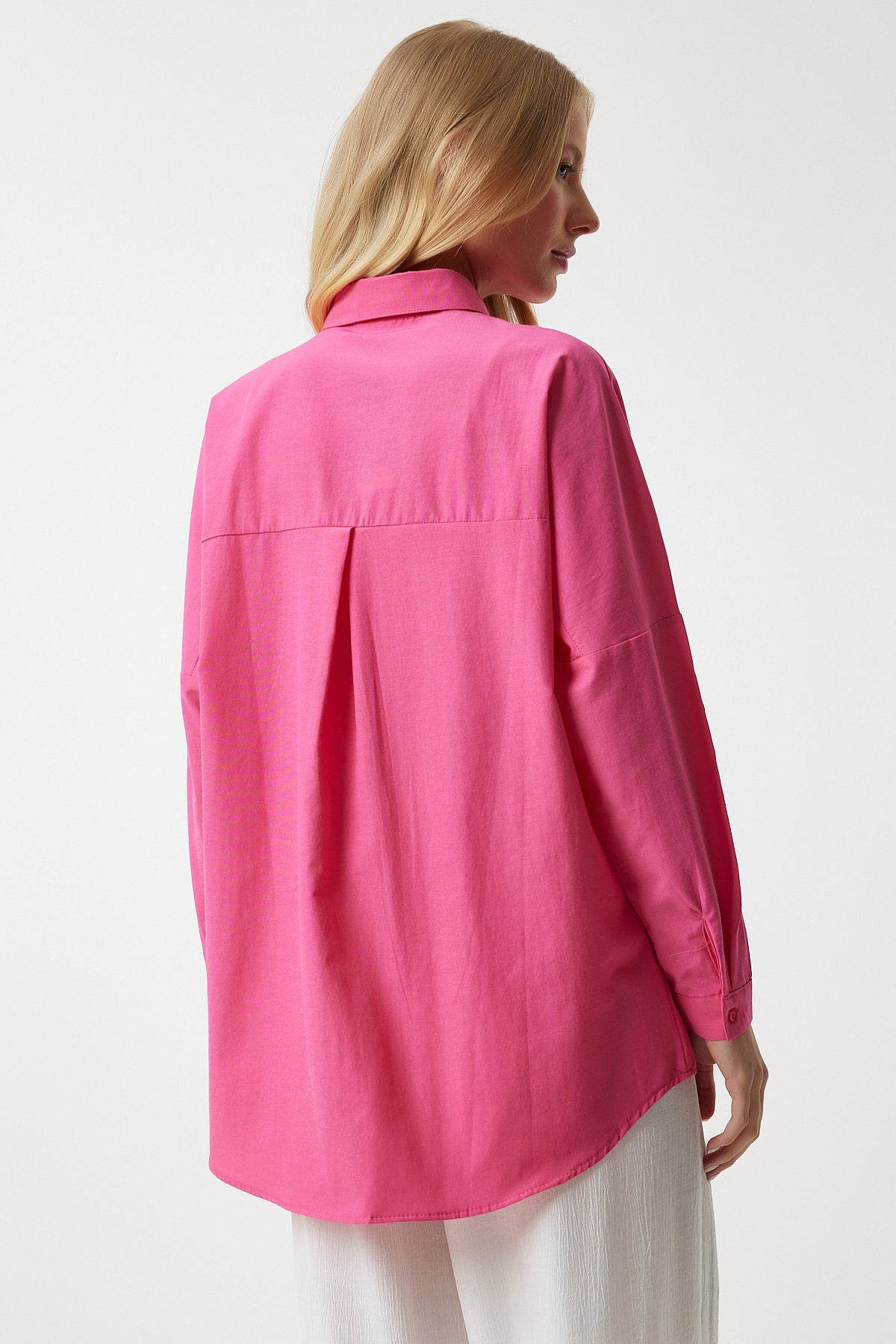Koyu Pembe Oversize Uzun Basic Gömlek  DD00842