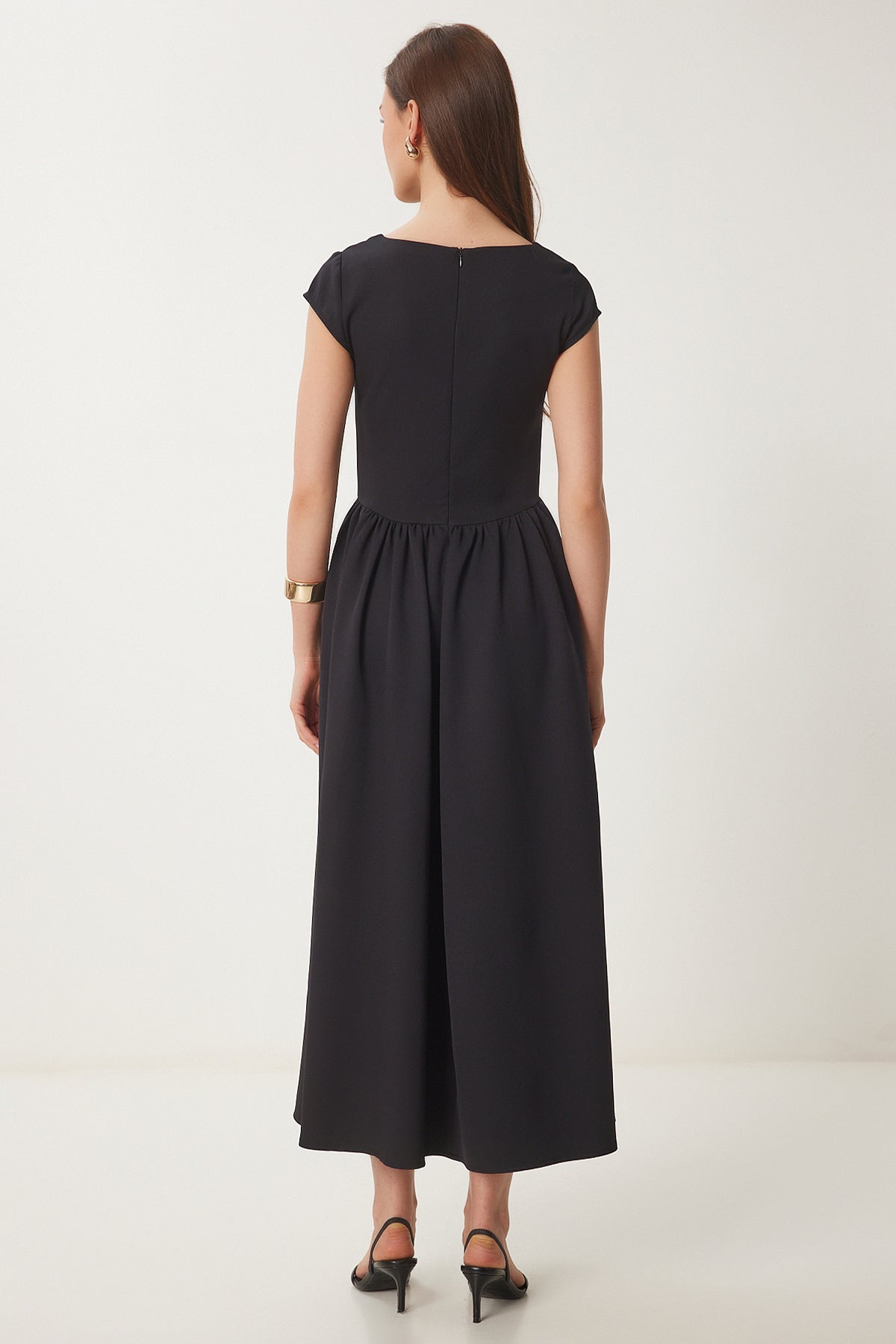 Siyah Midi Poplin Elbise UB00359
