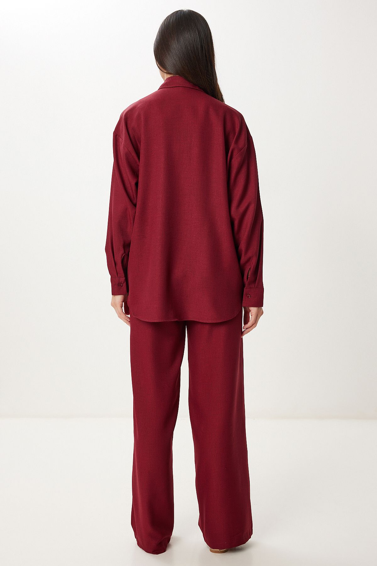 Bordo Keten Gömlek Pantolon Takım PB00051