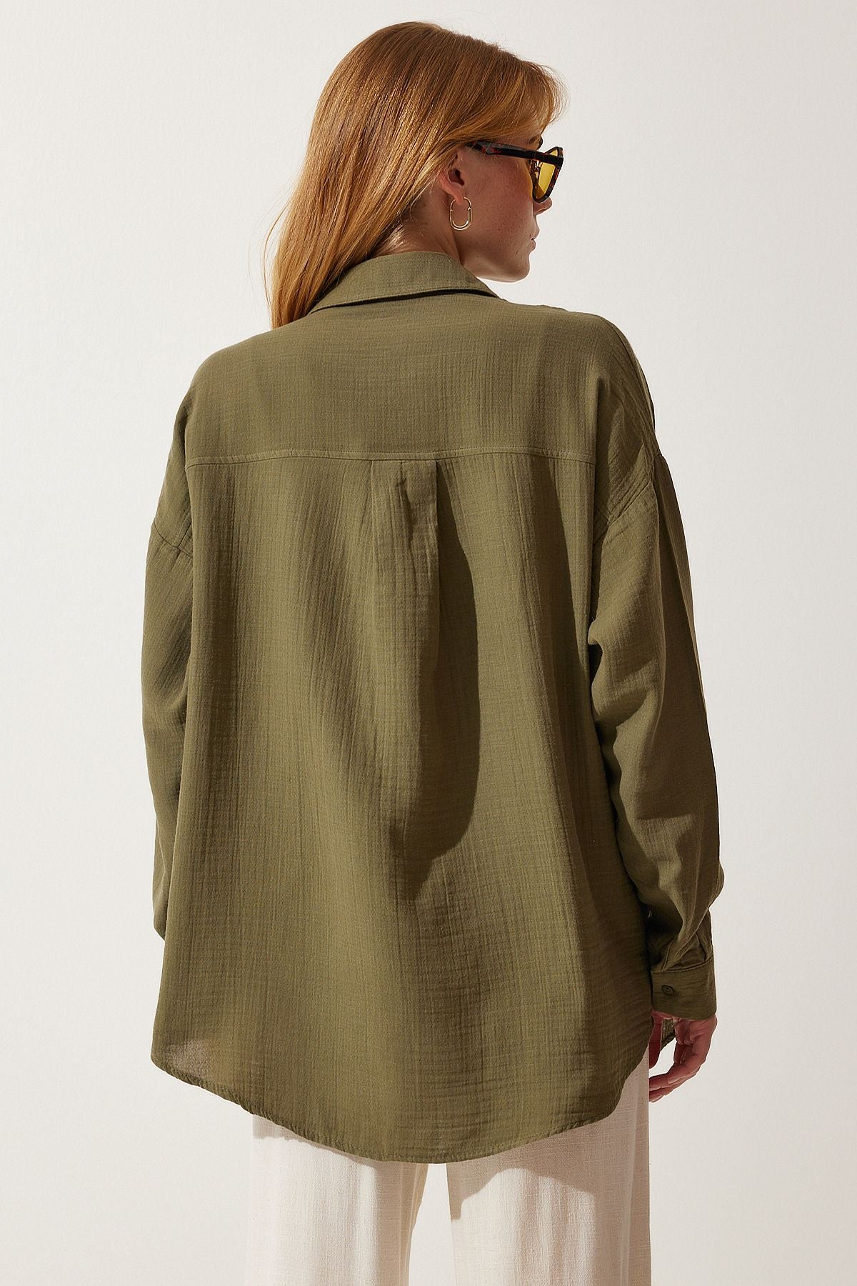 Haki Cepli Oversize Müslin Gömlek MX00150
