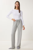 Gri Melanj Yumoş Bol Örme Pantolon UB00295