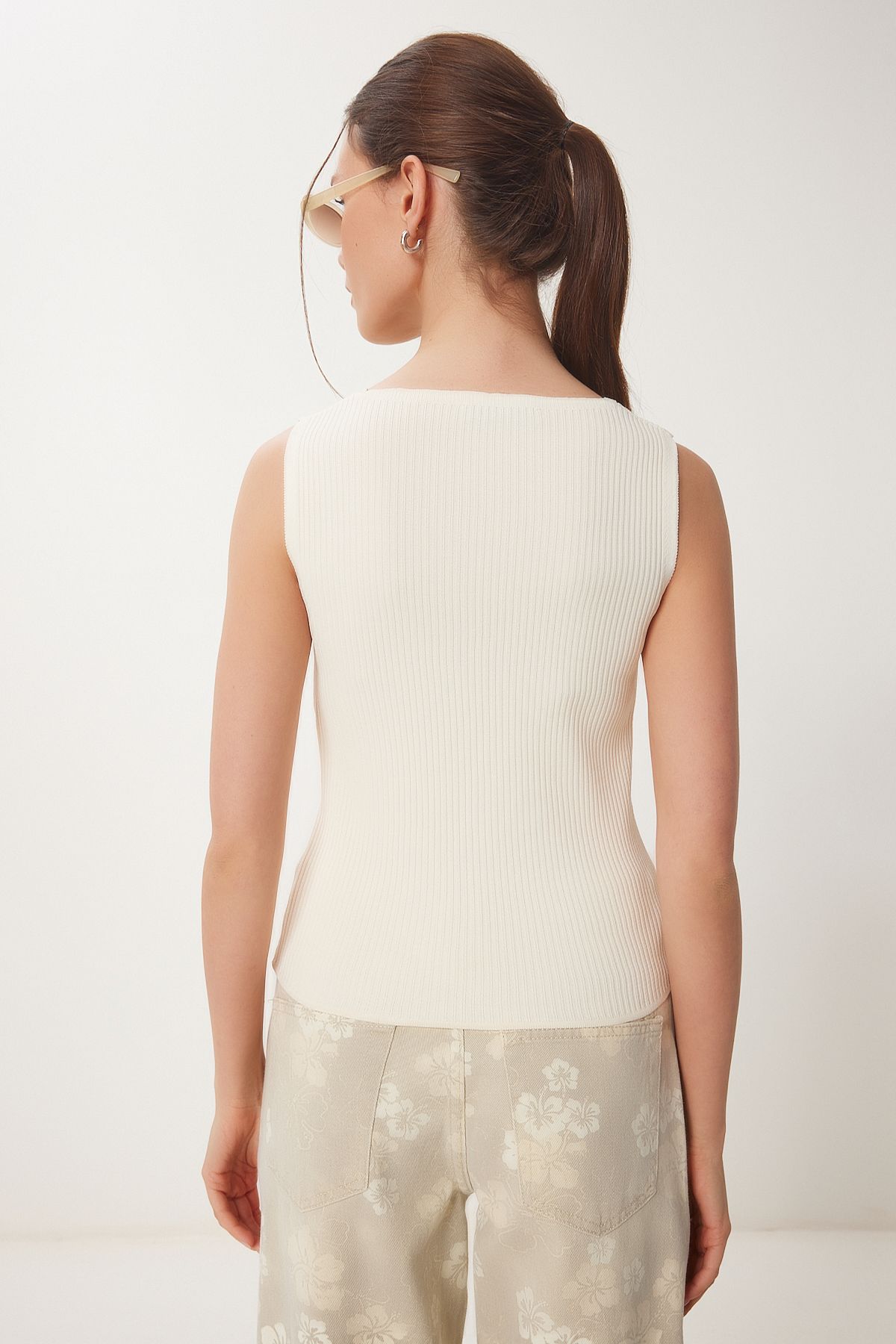 Krem Kolsuz Yazlık Triko Bluz MT00157