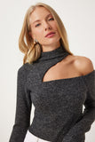 Antrasit Cut Out Detaylı Örme Çıtçıtlı Body  FN03309