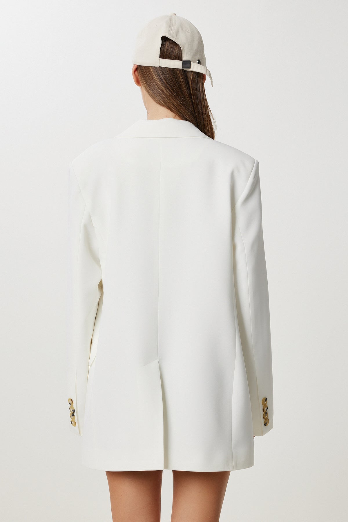 Ekru Vatkalı Oversize Dokuma Ceket KT00028