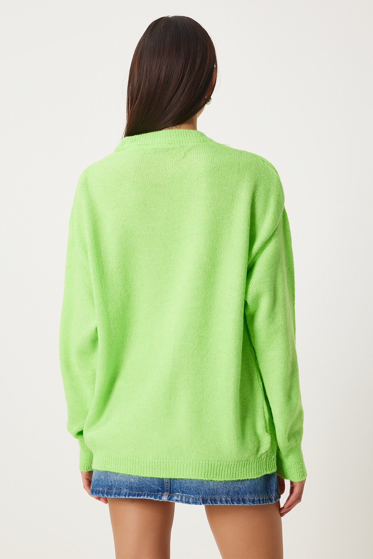 Neon Yeşil Oversize Yumuşak Triko Kazak  FN03336