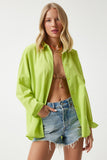 Fıstık Yeşili Oversize Uzun Basic Gömlek MX00167
