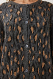 Antrasit Vizon Leopar Desenli Sakallı Triko Hırka KB00043