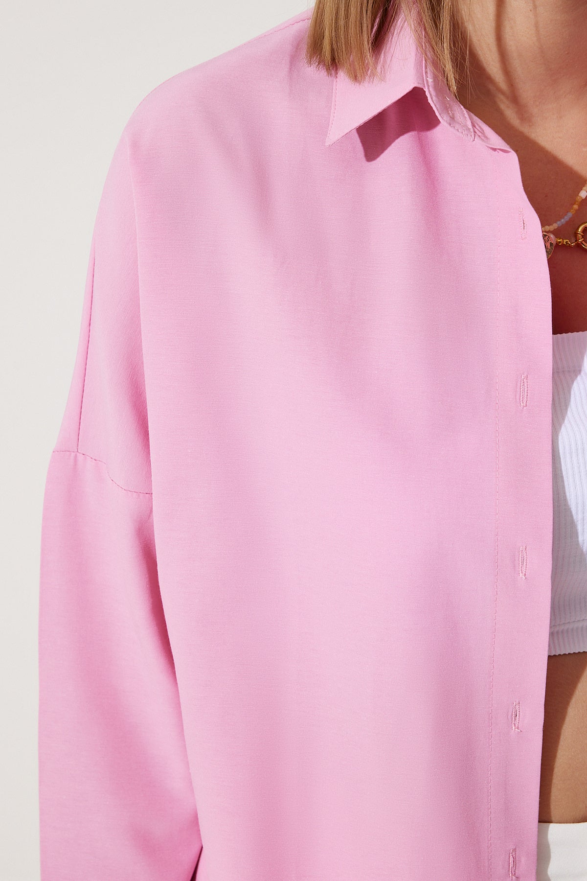 Pembe Oversize Uzun Basic Gömlek  DD00842