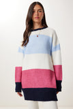 Mavi Ekru Çizgili Oversize Triko Kazak MX00241