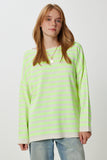 Sarı Krem Çizgili Oversize Triko Kazak Kİ00162