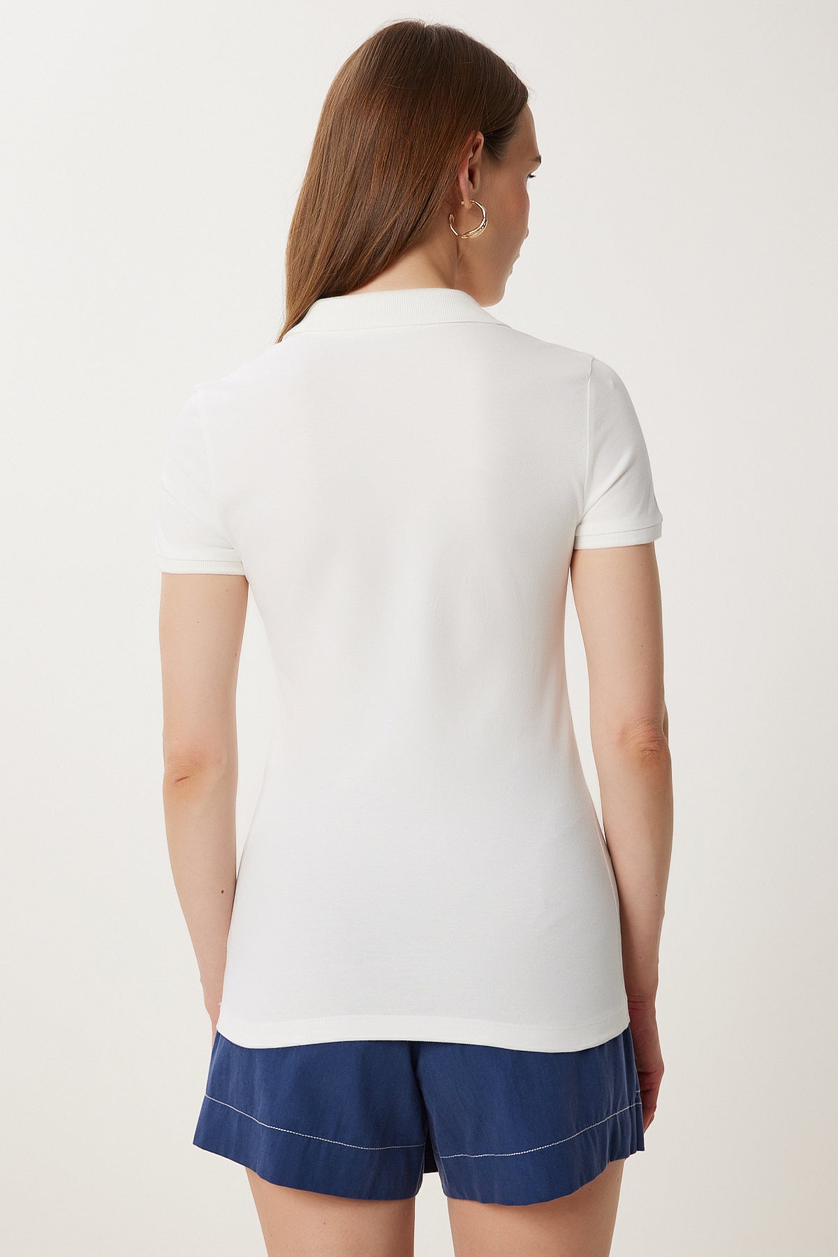 Ekru Polo Yaka Örme T-Shirt FK00039