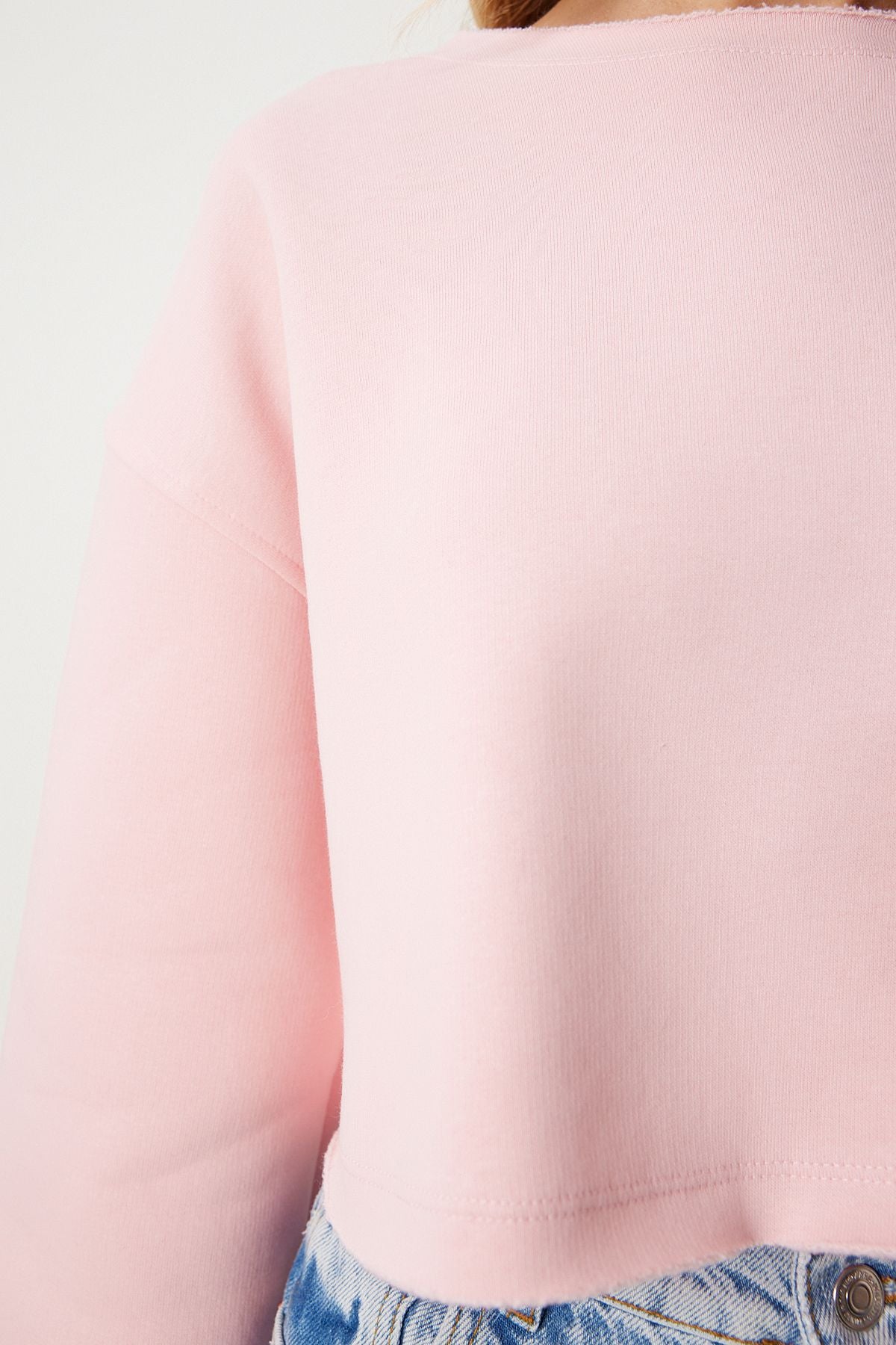 Pembe Şardonlu Oversize Örme Sweatshirt NJ00154