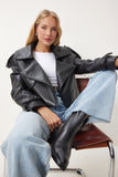 Siyah Oversize Suni Deri Ceket OH00059