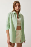 Uçuk Yeşil Oversize Uzun Basic Gömlek  DD00842
