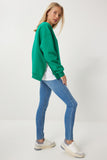 Koyu Yeşil Fermuar Detaylı Şardonlu Örme Sweatshirt UB00148