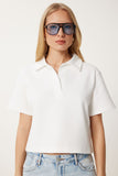 Ekru Polo Yaka Pike Örme T-Shirt DP00254