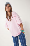 Pembe Basic Oversize Örme T-Shirt HW00007