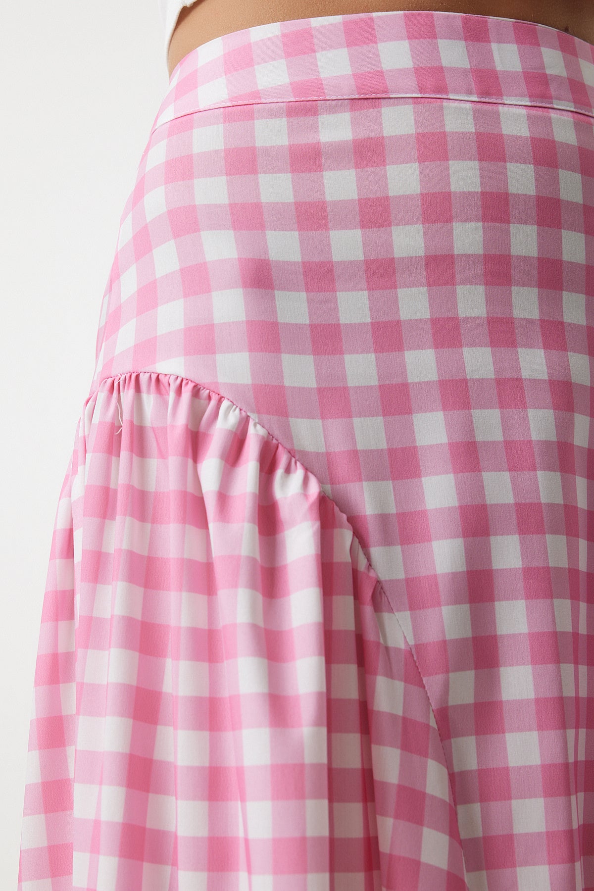 Pembe Pötikare Volanlı Yazlık Poplin Etek UL00024