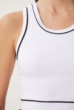 Beyaz Şeritli Crop Tok Örme Bluz US00945