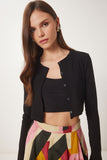 Siyah Çilek Örme Crop Bolero Hırka UB00384