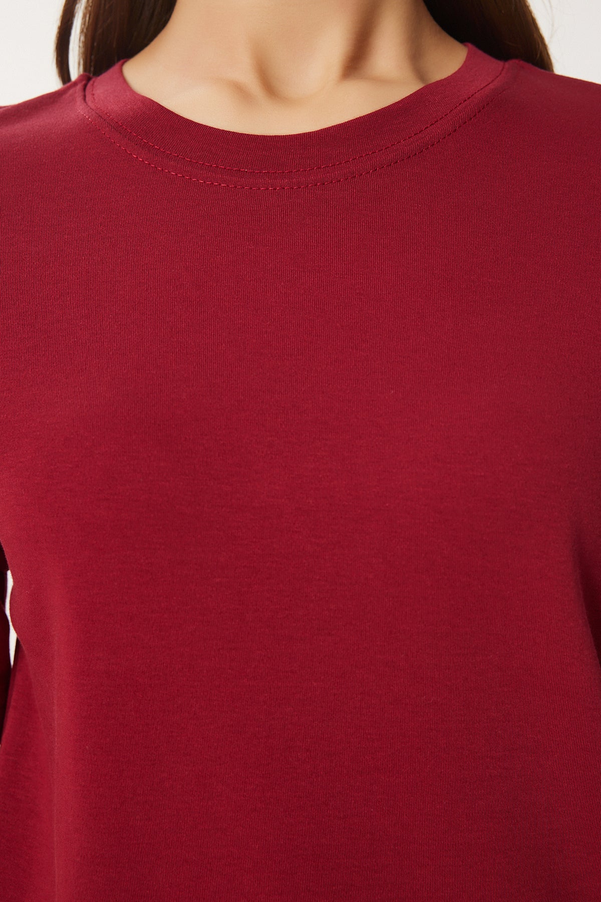 Bordo Pamuklu Basic Örme T-Shirt AG00001