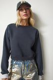 Antrasit Şardonlu Crop Sweatshirt UB00178